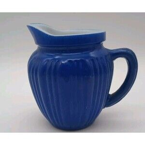 Hazel Atlas Moderntone Platonite Colbalt Blue Glass Creamer. 4.25" Tall, 3.25" W